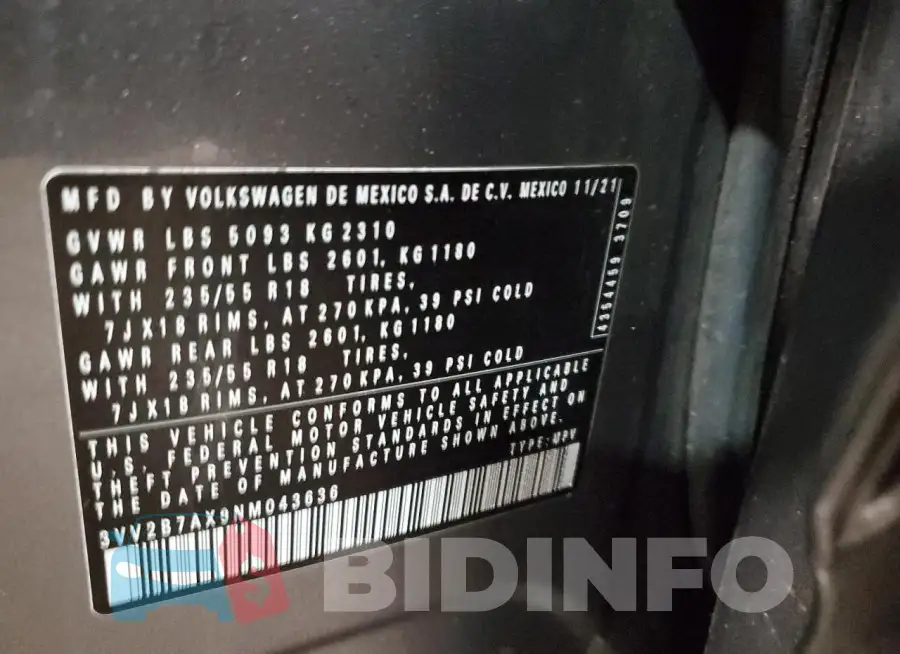 3VV2B7AX9NM043636 Photo# 13