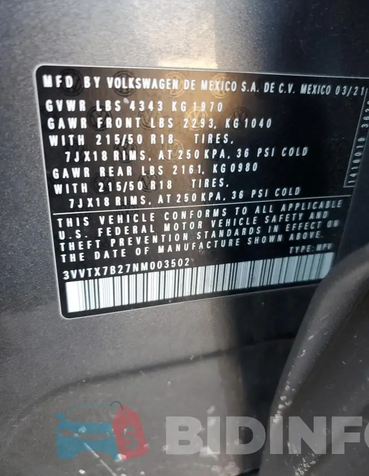 3VVTX7B27NM003502 Photo# 14