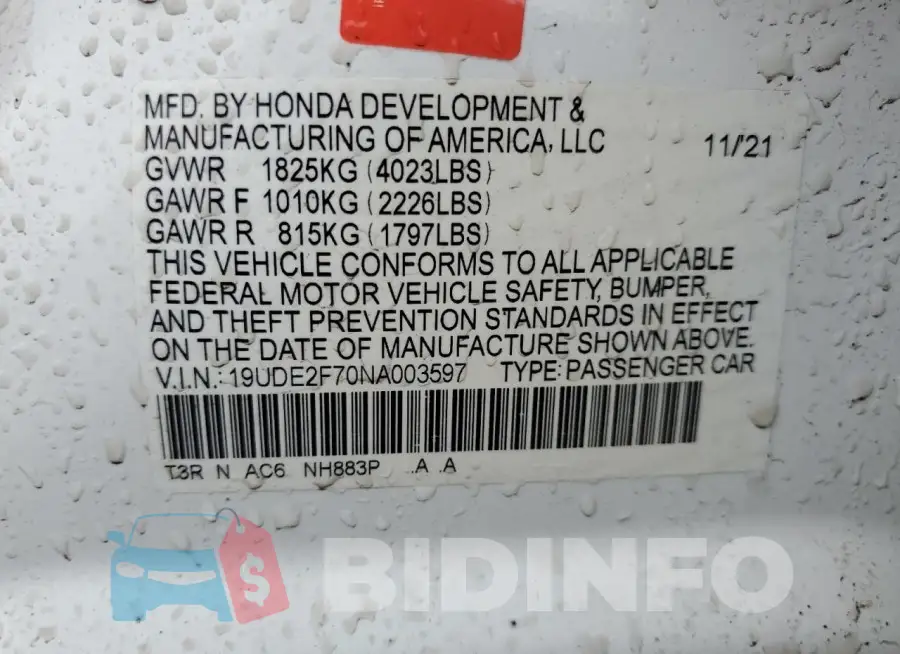 19UDE2F70NA003597 Photo# 13