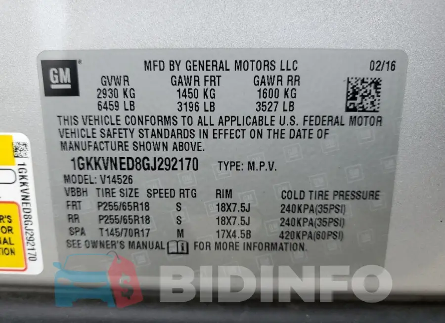 1GKKVNED8GJ292170 Photo# 13