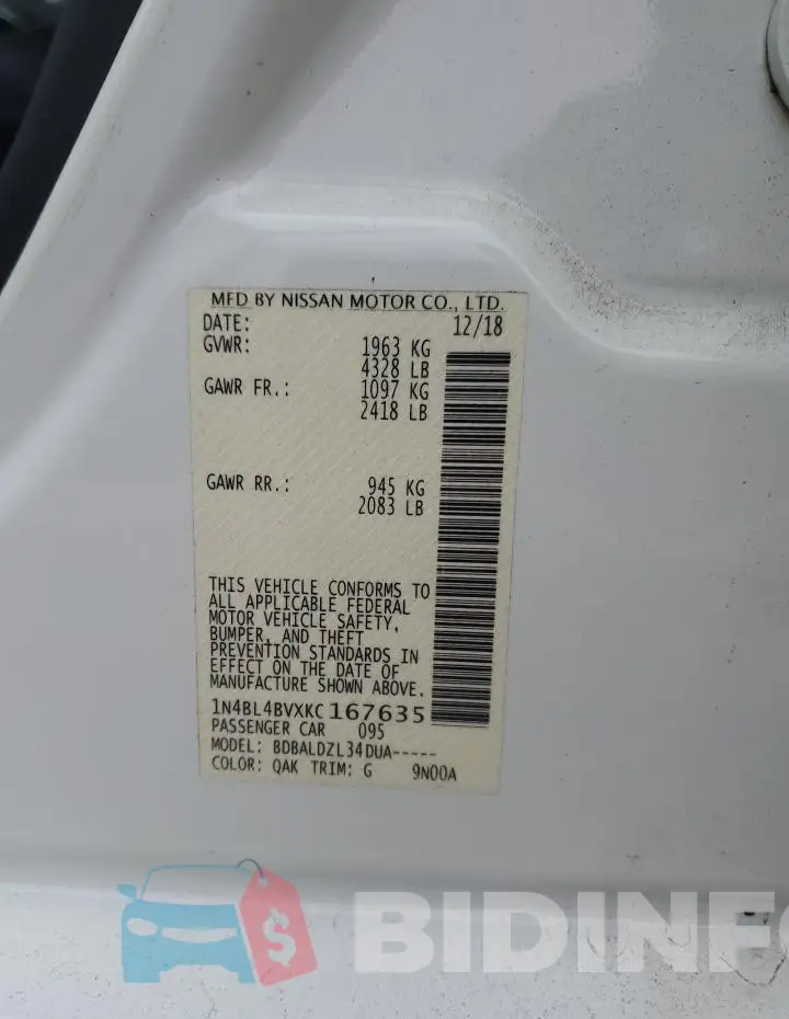 1N4BL4BVXKC167635 Photo# 12