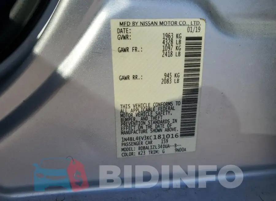 1N4BL4EV3KC181016 Photo# 12
