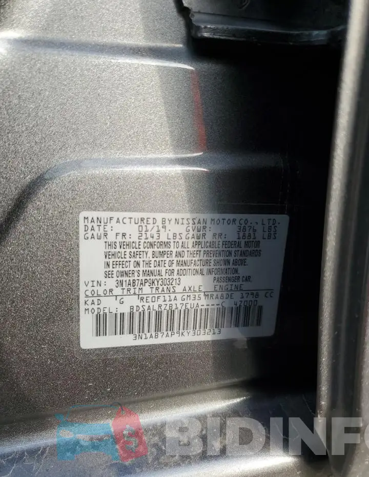 3N1AB7AP9KY303213 Photo# 12