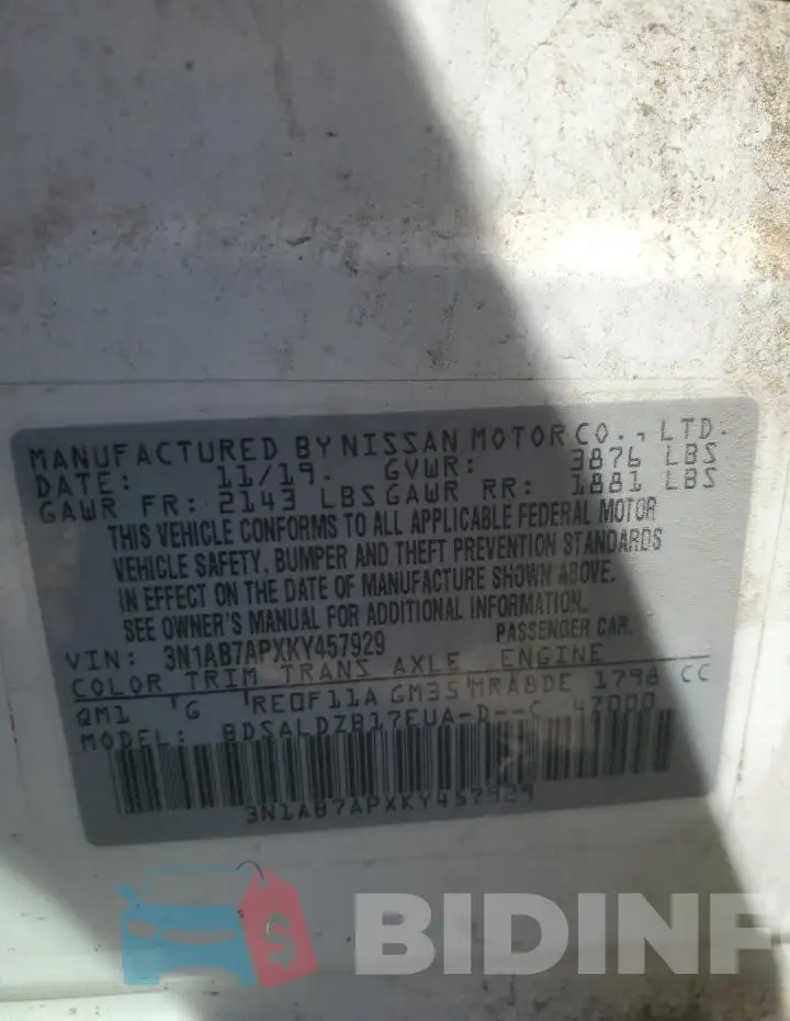 3N1AB7APXKY457929 Photo# 12