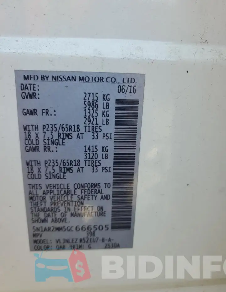 5N1AR2MM5GC666505 Photo# 13