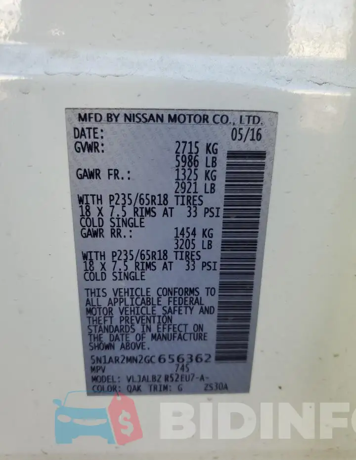 5N1AR2MN2GC656362 Photo# 13