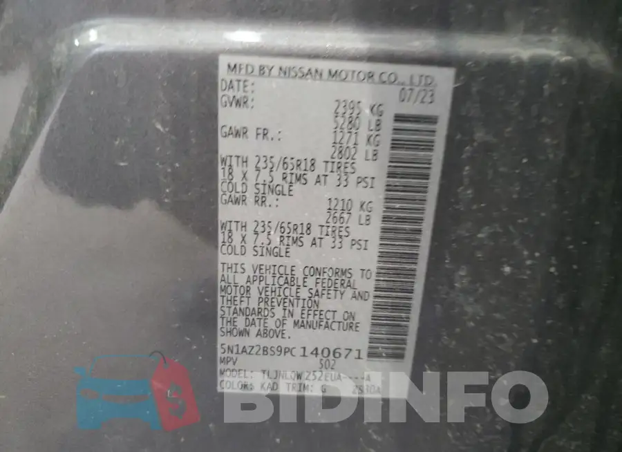 5N1AZ2BS9PC140671 Photo# 13