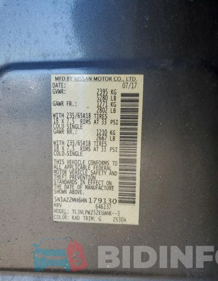 5N1AZ2MH6HN179130 Photo# 13