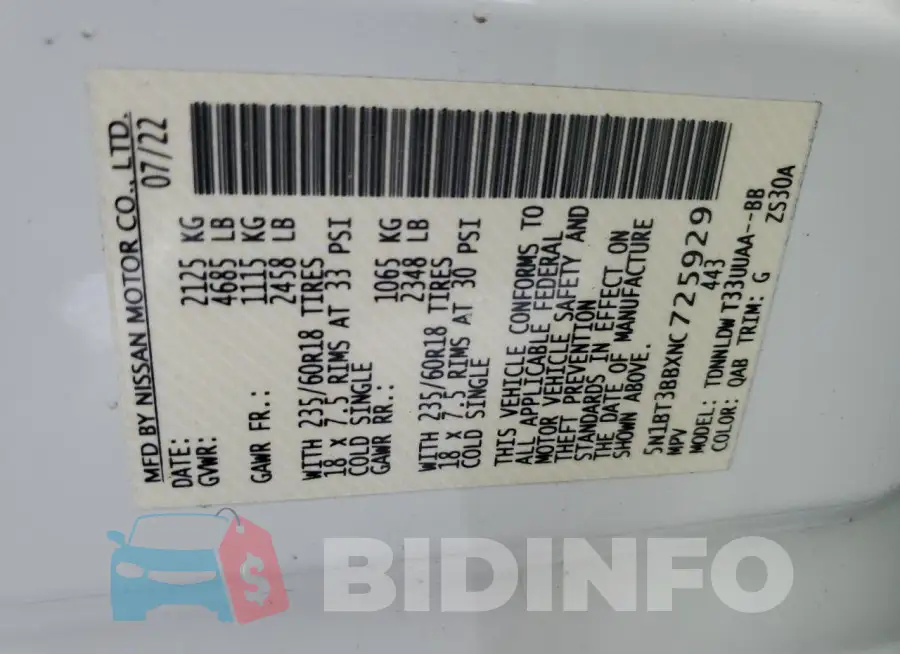 5N1BT3BBXNC725929 Photo# 14
