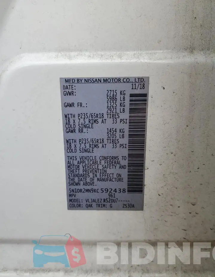 5N1DR2MN9KC592438 Photo# 12