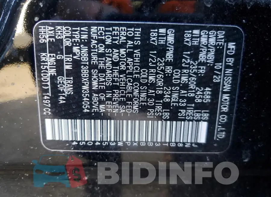 JN8BT3BBXPW354054 Photo# 13