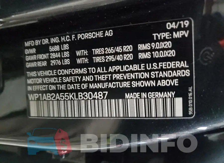 WP1AB2A55KLB30487 Photo# 14