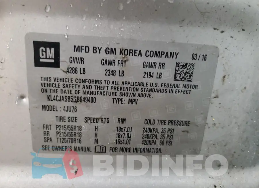 KL4CJASB5GB649400 Photo# 13