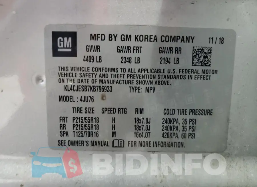KL4CJESB7KB796933 Photo# 13