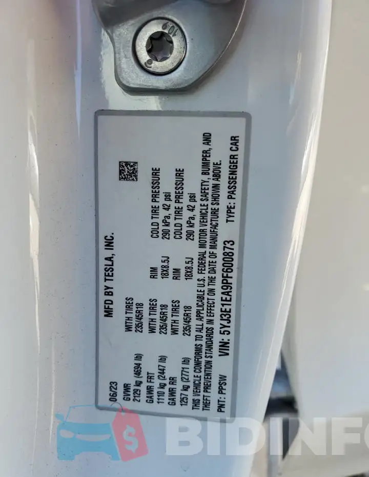 5YJ3E1EA9PF600873 Photo# 12