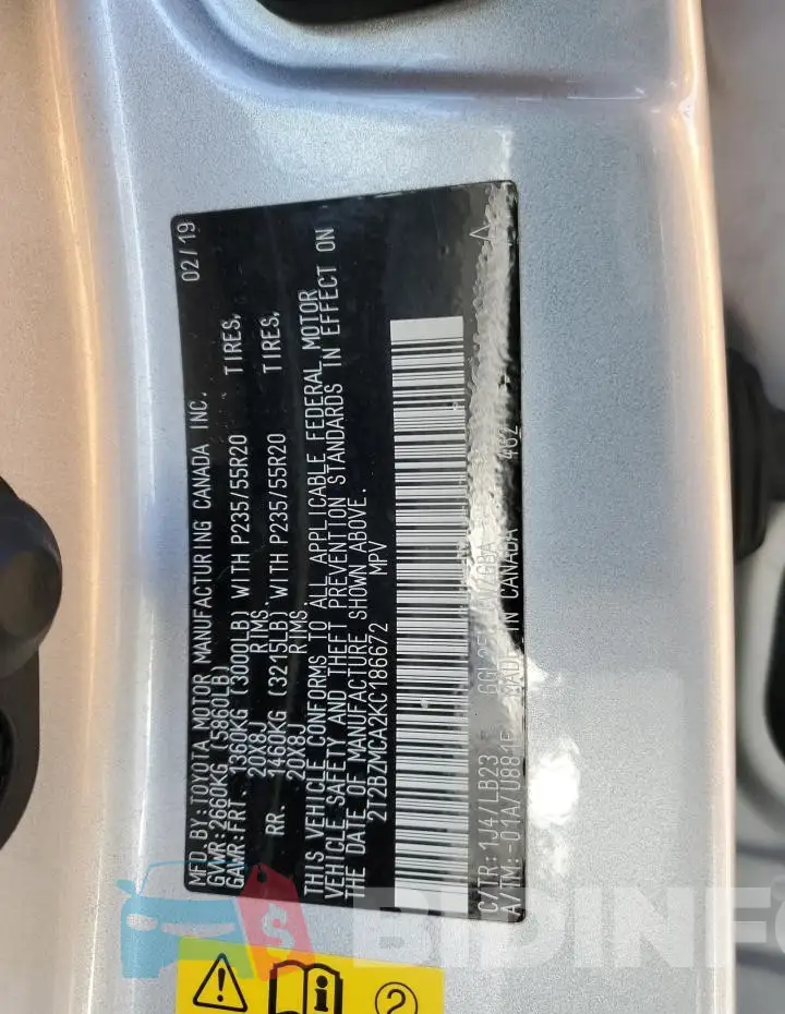 2T2BZMCA2KC186672 Photo# 13