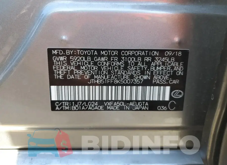 JTHB51FF8K5007357 Photo# 12