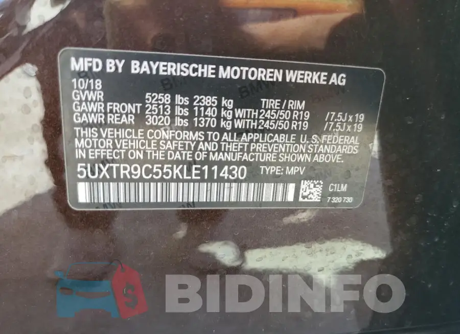 5UXTR9C55KLE11430 Photo# 13