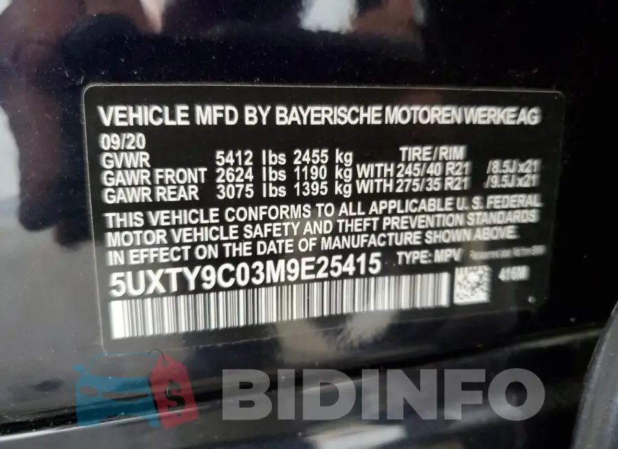 5UXTY9C03M9E25415 Photo# 13