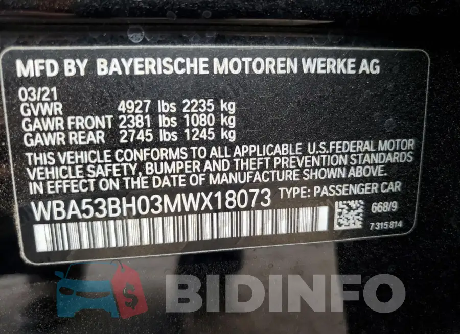 WBA53BH03MWX18073 Photo# 13