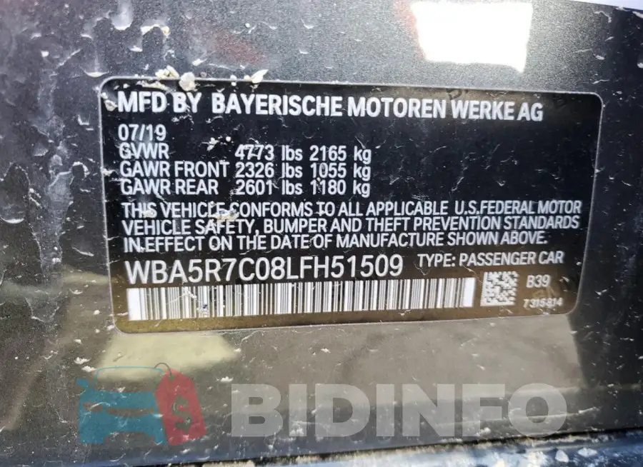 WBA5R7C08LFH51509 Photo# 10