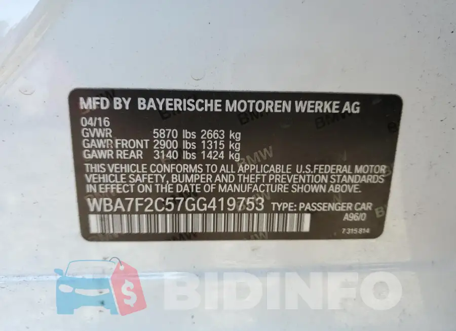WBA7F2C57GG419753 Photo# 12