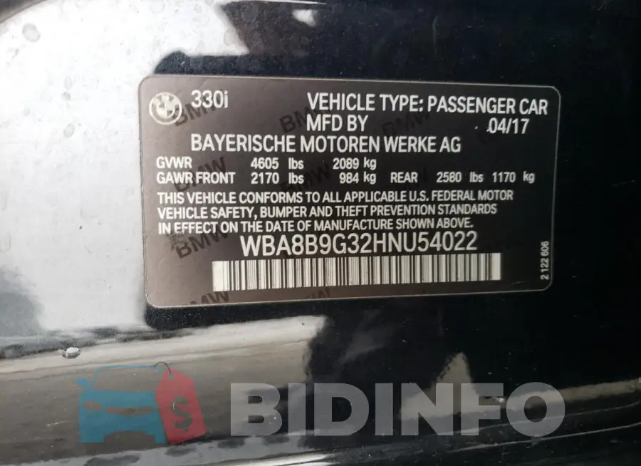 WBA8B9G32HNU54022 Photo# 12