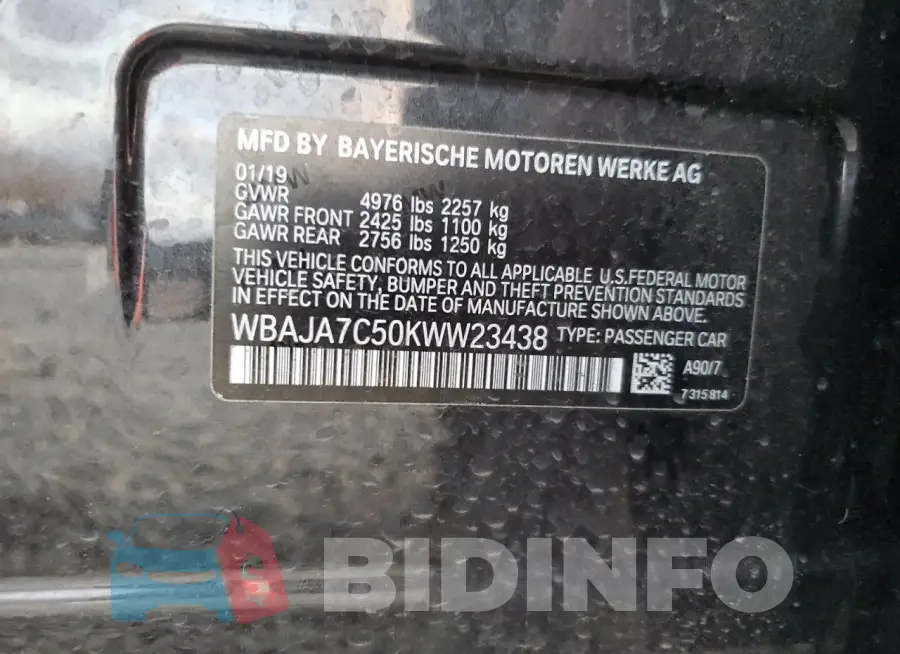 WBAJA7C50KWW23438 Photo# 12