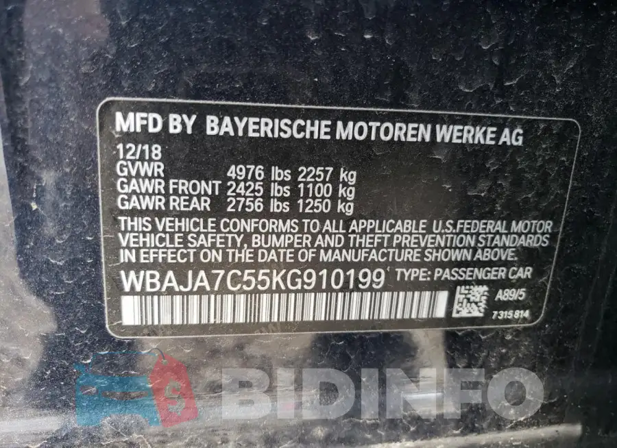 WBAJA7C55KG910199 Photo# 13