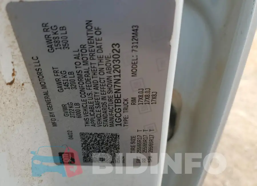 1GCGTBEN7N1203023 Photo# 12