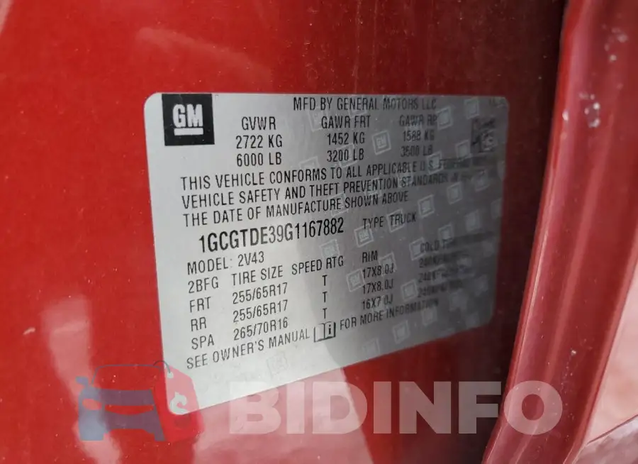 1GCGTDE39G1167882 Photo# 12