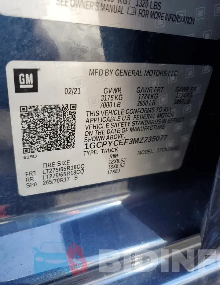 1GCPYCEF3MZ235077 Photo# 13