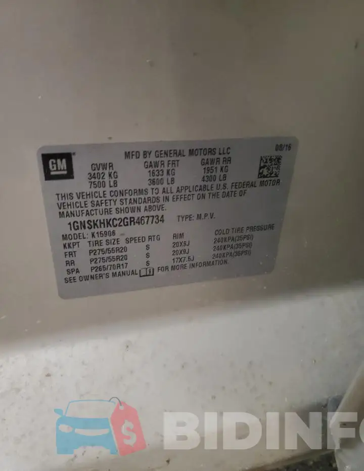 1GNSKHKC2GR467734 Photo# 14