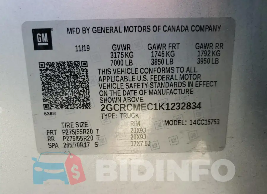 2GCRCMEC1K1232834 Photo# 12