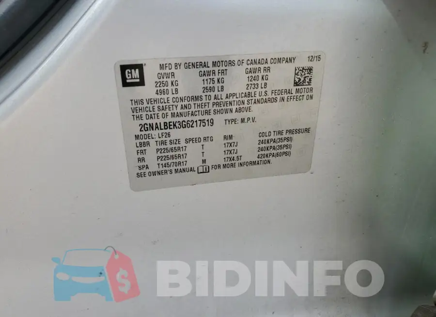2GNALBEK3G6217519 Photo# 13