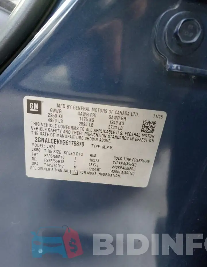 2GNALCEK8G6178870 Photo# 13