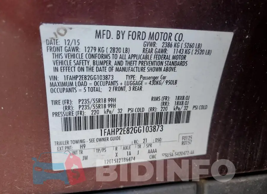 1FAHP2E82GG103873 Photo# 12