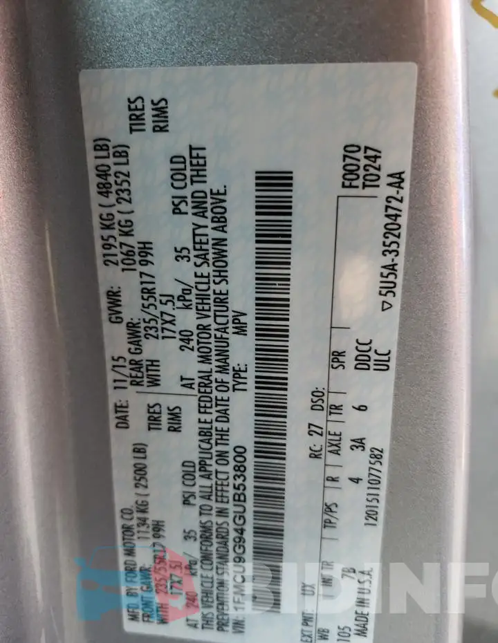 1FMCU9G94GUB53800 Photo# 13