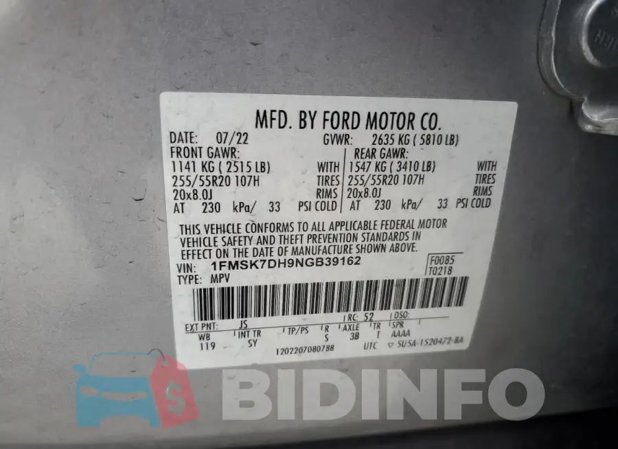1FMSK7DH9NGB39162 Photo# 13