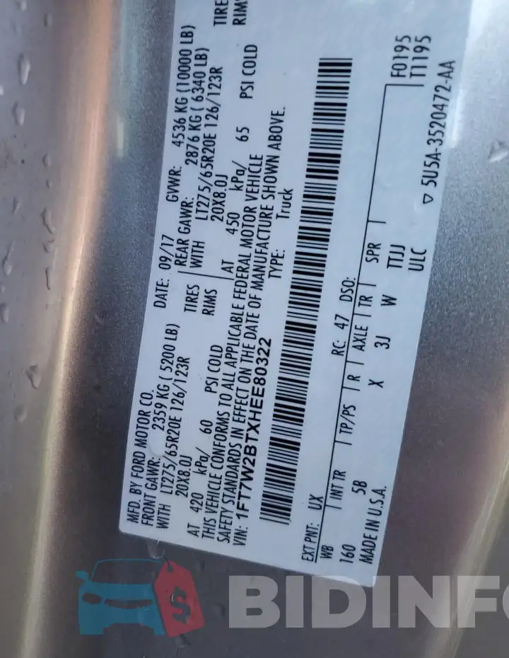 1FT7W2BTXHEE80322 Photo# 12