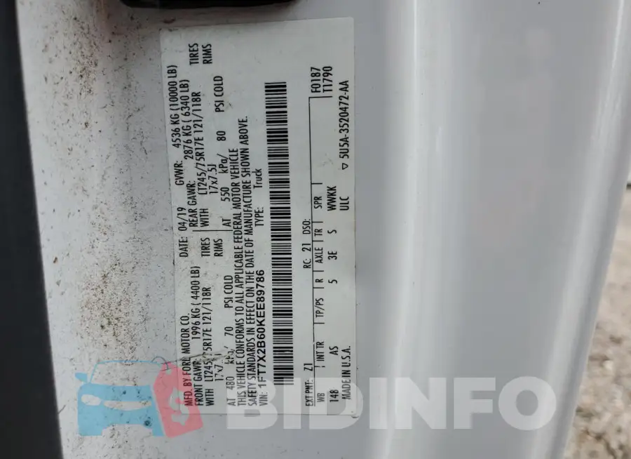 1FT7X2B60KEE89786 Photo# 12