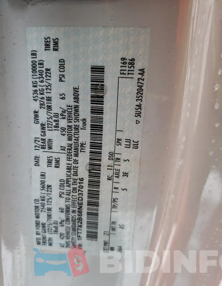 1FT7X2B68NED37016 Photo# 12