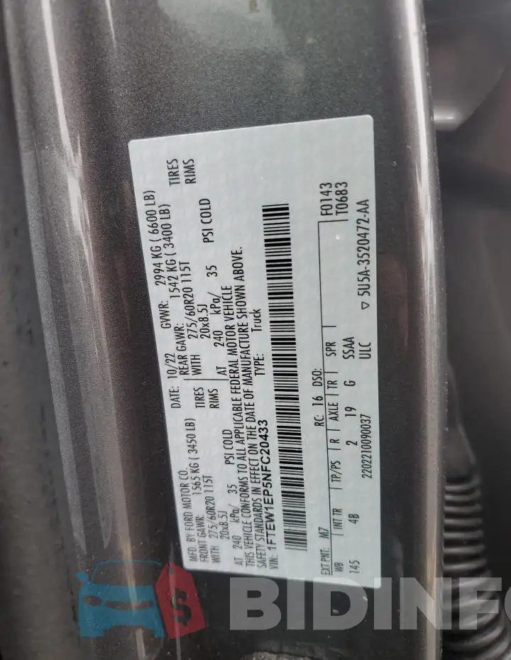 1FTEW1EP5NFC20433 Photo# 13