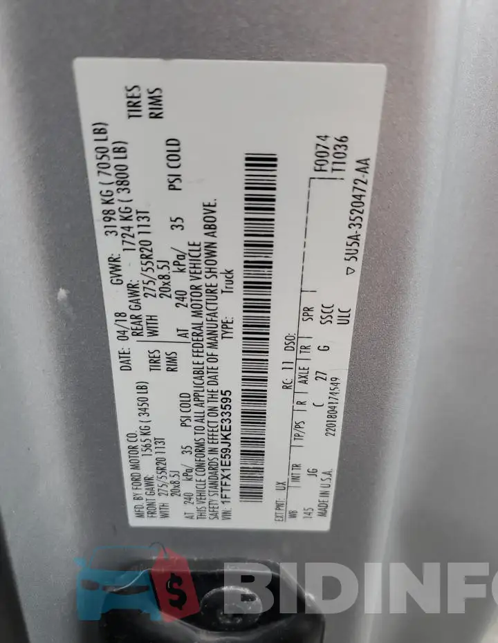 1FTFX1E59JKE33595 Photo# 12