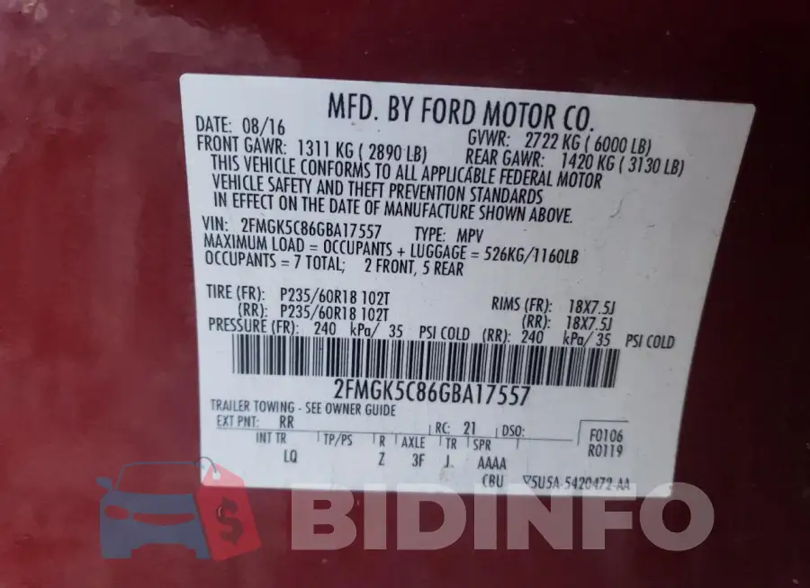 2FMGK5C86GBA17557 Photo# 13