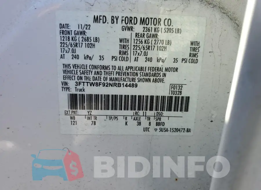 3FTTW8F92NRB14489 Photo# 13