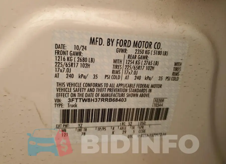 3FTTW8H37RRB68403 Photo# 12