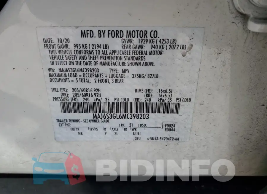 MAJ6S3GL6MC398203 Photo# 13