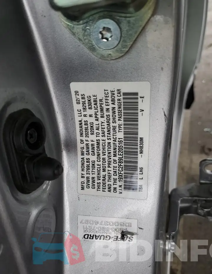 19XFC2F89LE205161 Photo# 12