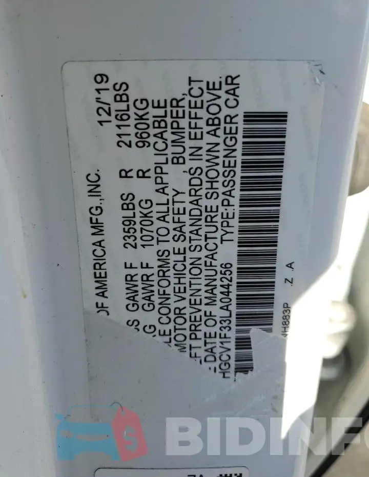 1HGCV1F33LA044256 Photo# 12